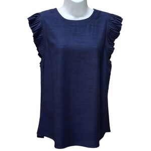 Wit & Wisdom Pleated Cap Sleeve Textured Top Color Navy Size Small